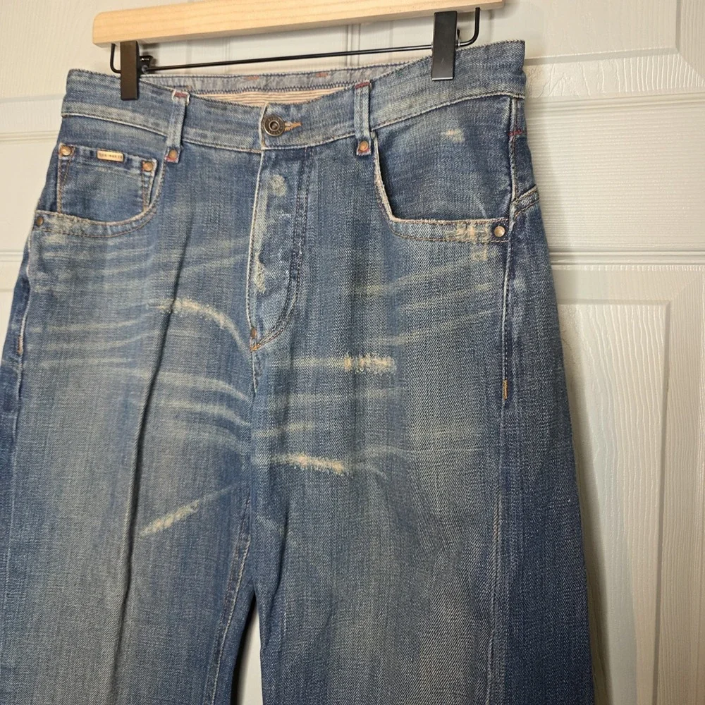 Ted Baker London Jeans Mens 32 L Blue Straight Baggy Button Fly Denim Faded